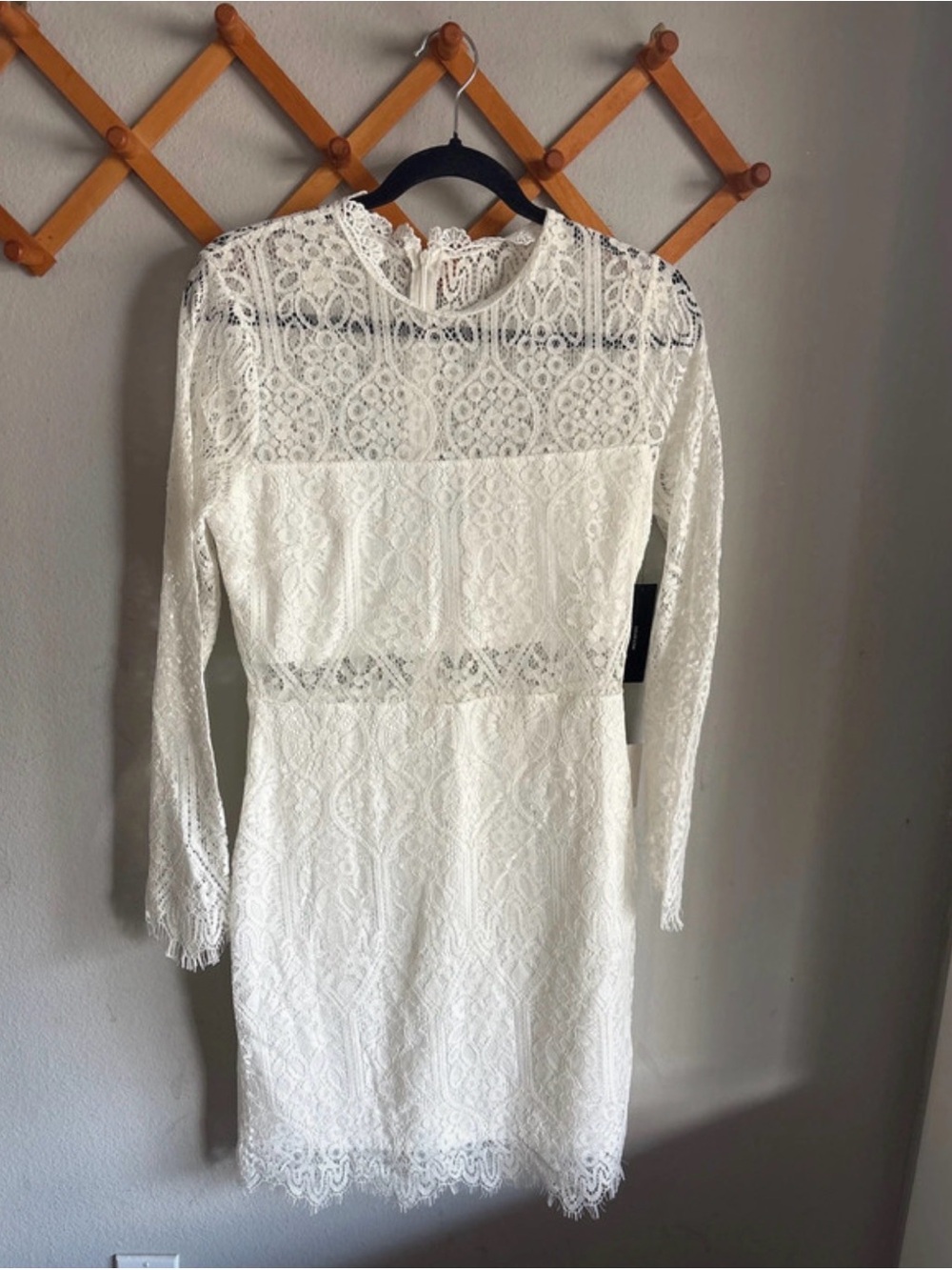Lulu's Ivory Lace Midi Dress with Long Sleeves